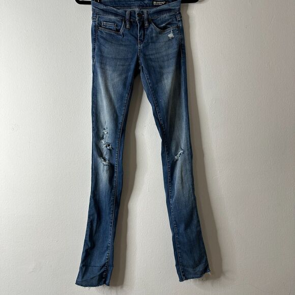 Blank NYC High Cuff Straight Medium Wash Distressed Jeans Low Rise Stretch 24 - Picture 3 of 15